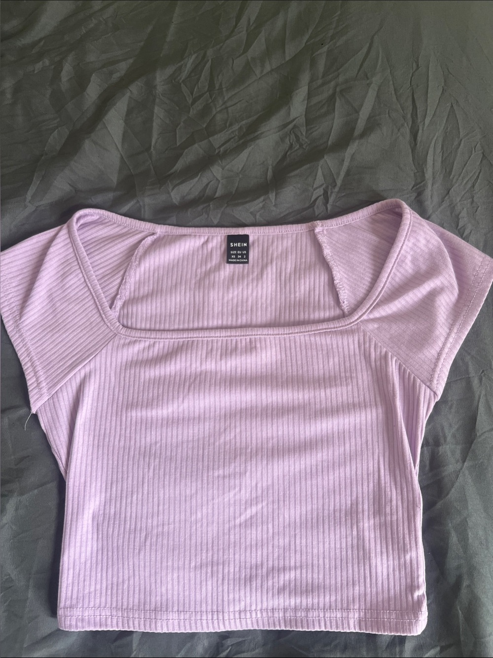 SHEIN Pastel Lilac Ribbed Square-Neck Crop Top